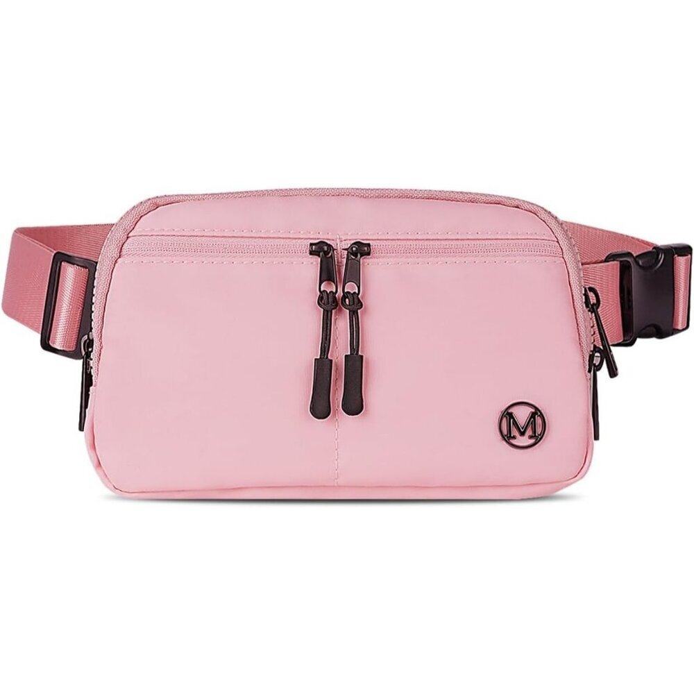 Womens Pink Fanny Pack 2L Crossbody Belt Bag Waterproof 5 Zipper Pockets